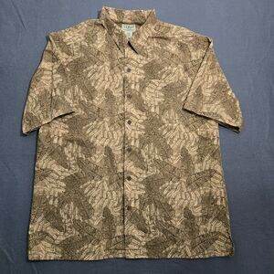 L.L. Bean Men M Regular Brown Hawaiian Palm Leaf Short Sleeve Button Up Shirt